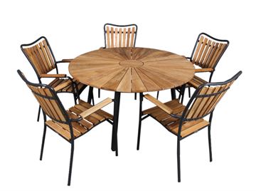 Teak ø130 cm trädgårdsbord med 5 stolar